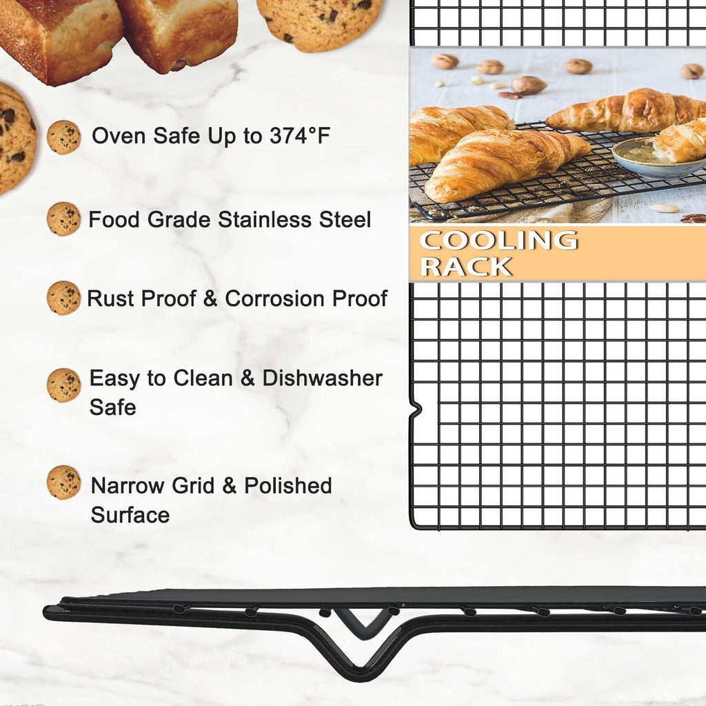 Mirdinner 3P Cooling Rack for Baking, 15.8"×9.8" Stainless Steel Baking Rack, Oven Safe Black Roasting Rack & Wire Rack & Cookie Cooling Rack for Cooking, Roasting, Grilling, Drying