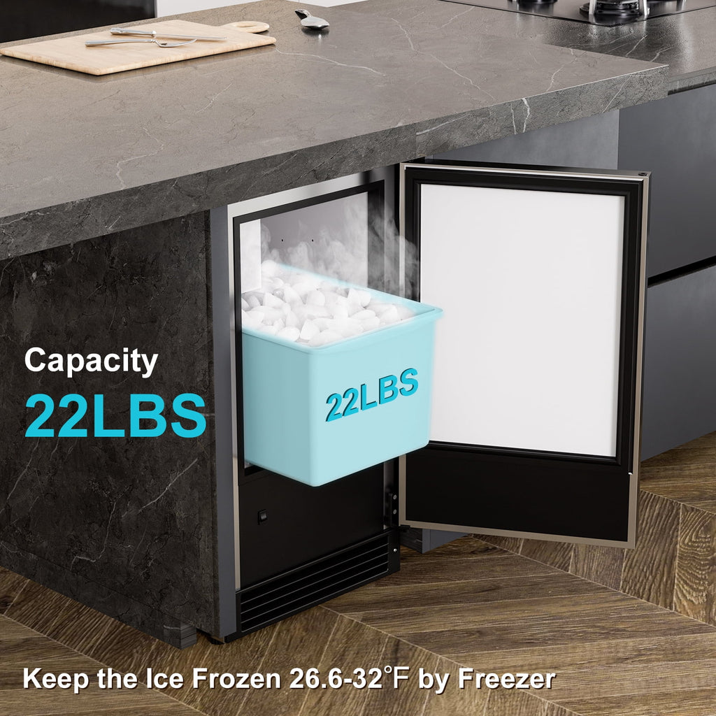 OUTBID 15" Under Counter Ice Maker Drainless, 25 lbs/24H Crescent Ice Machine with 22 lbs Storagefor Home Bar Kitchen Commercial, ETL