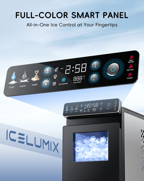 Ecozy Chillio Countertop Ice Maker, Smart Ice Machine with Full-Color Display Panel and Built-in Lighting, Produces 26lbs/24H, Dual-Layer Insulation