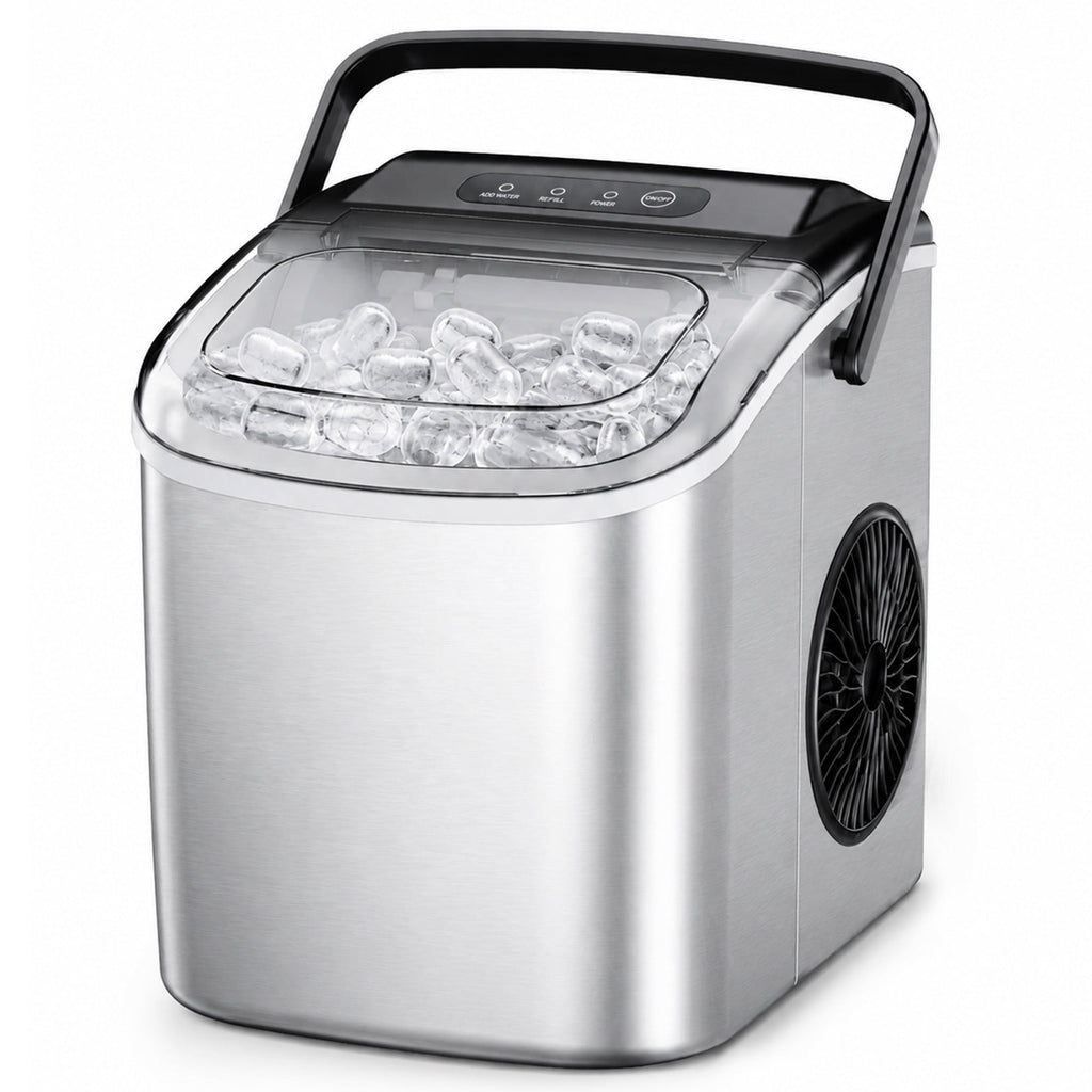 Simzlife Countertop Ice Maker, 26 Lbs/24H, 9 Bullet-Shaped Ice Cubes in 6 Minutes, Auto-Cleaning Ice Machine, Black