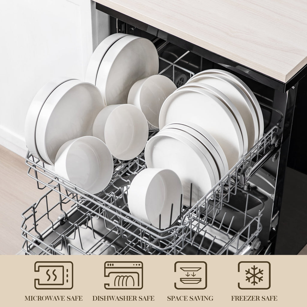 Vancasso 16 Pcs Dinnerware Sets, Plates and Bowls Set for 4, Ceramic Dinner Set, Scratch Resistant, White