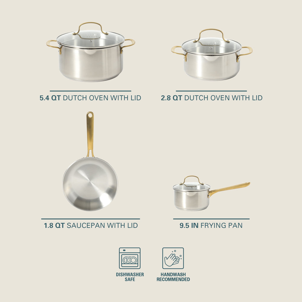 Gibson Home 55-Piece Stainless Steel Cookware Set, Cooking Pots and Pans with Dinnerware, Bakeware, & Utensils