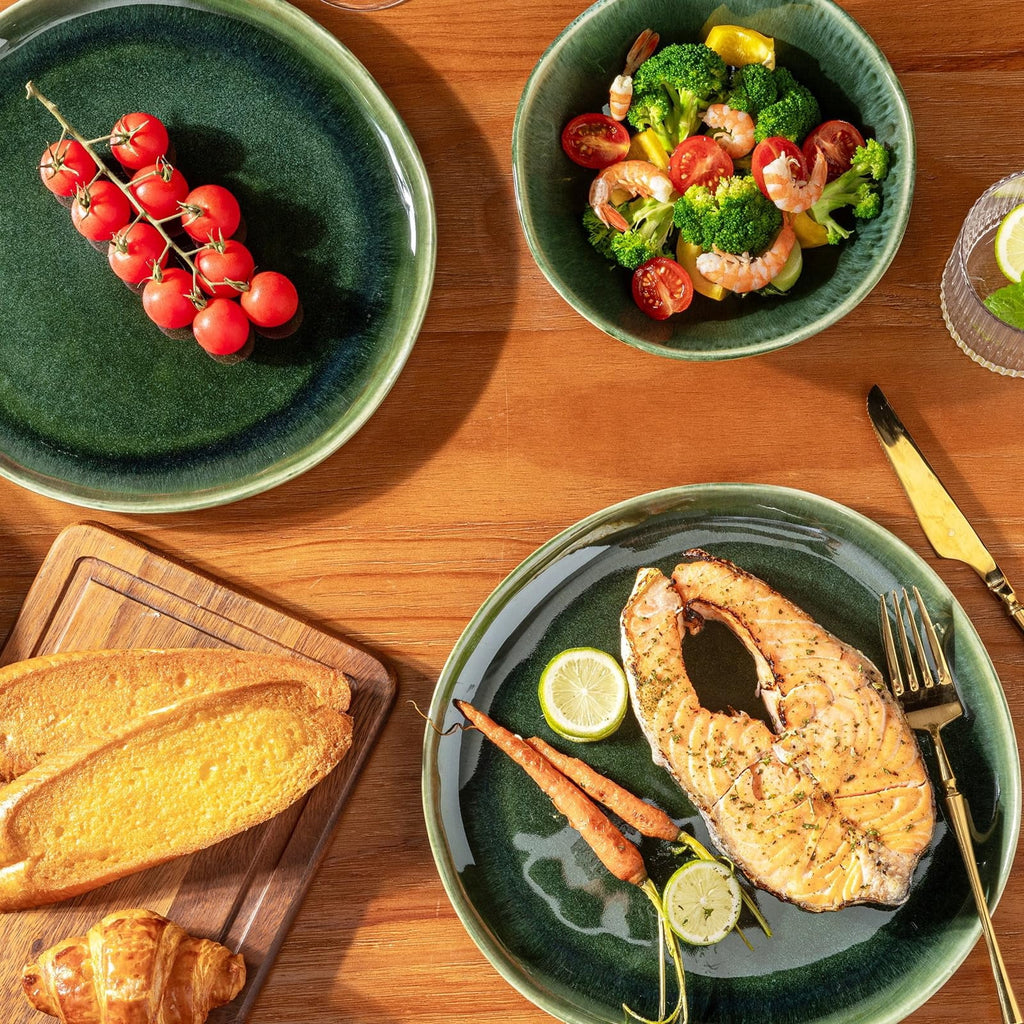 AmorArc Ceramic Dinnerware Sets,Handmade Reactive Glaze Stoneware Plates and Bowls Sets,Highly Chip and Crack Resistant | Dishwasher & Microwave Safe Dishes Set,Service for 4 Set(12pc),Reactive Glaze
