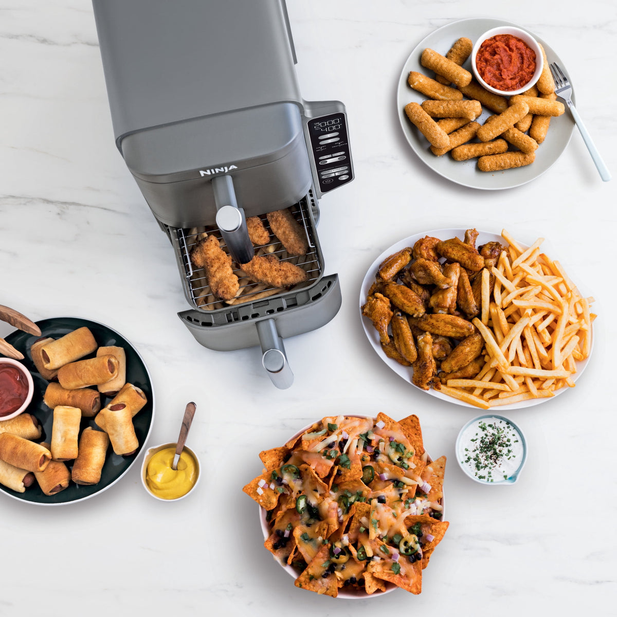 Ninja DoubleStack Air Fryer 8-Qt, 2 Baskets, Cook 4 Foods at Once, Space Saving, 4-in-1, SL200 Black