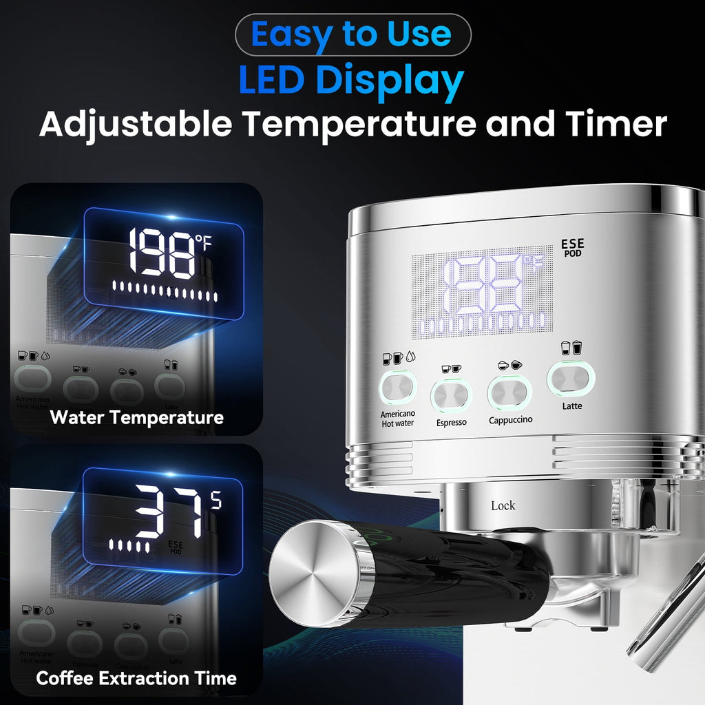 URintells Cuising Espresso Machine, 20 Bar Cappuccino & Latte Machine with Built-In Milk Frother, 1350W, Stainless Steel