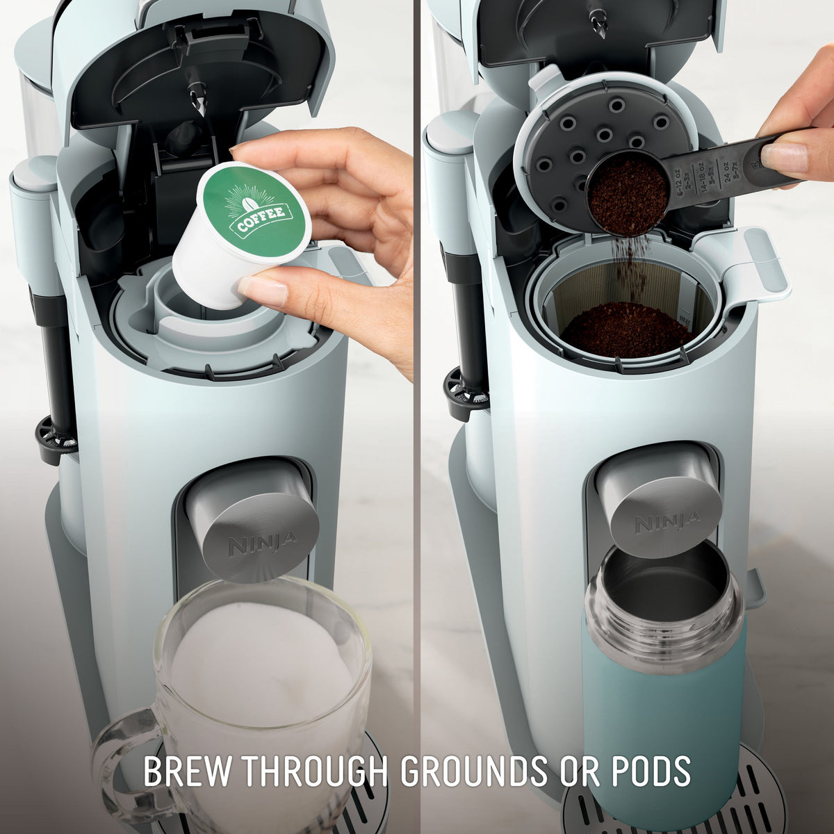 Ninja Pods & Grounds Specialty Single-Serve Coffee Maker, K-Cup Pod Compatible, Built-In Milk Frother, PB051SG, Sage Green