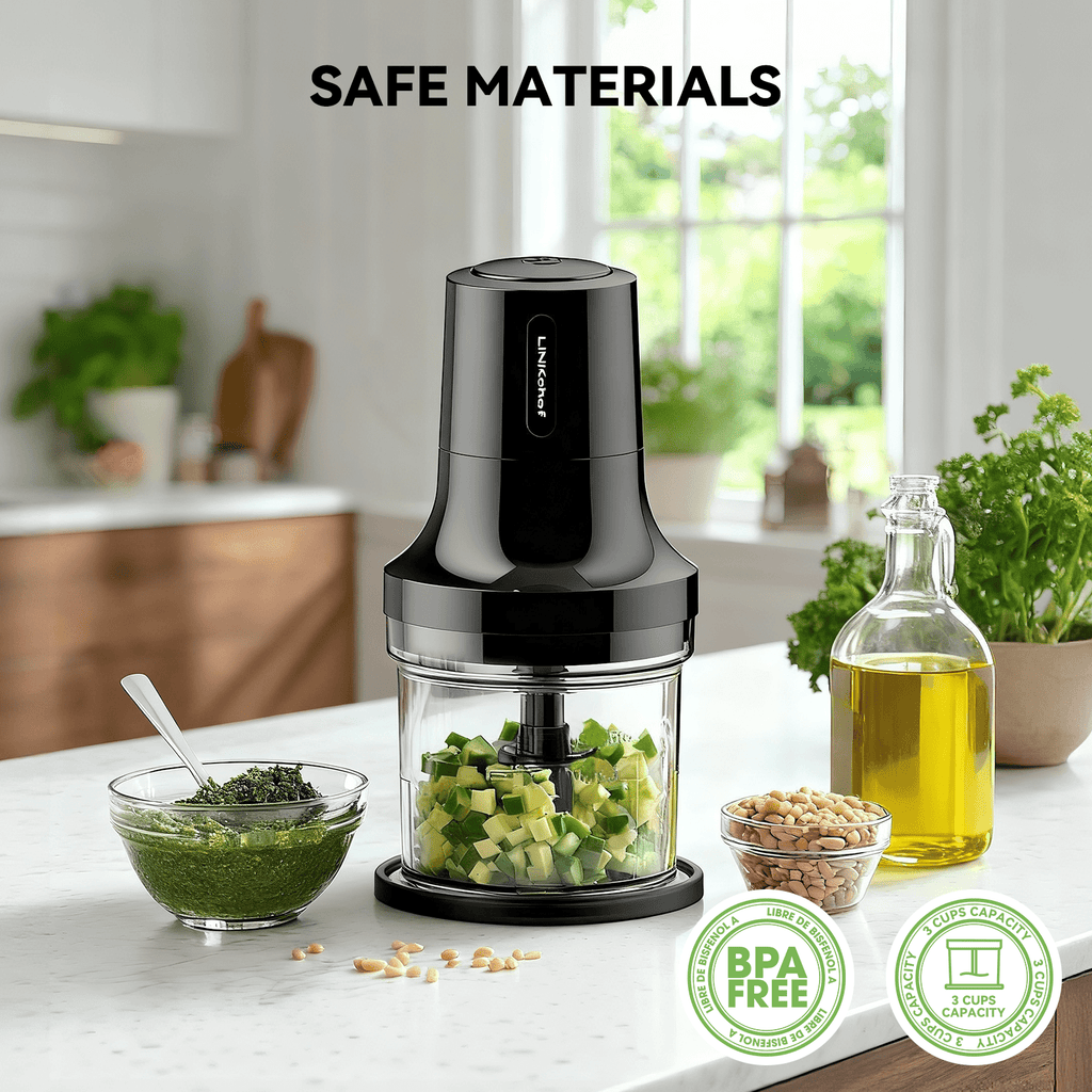 LINKChef Food Chopper, 3 Cup Food Processor, 260W Power Grinder with 4 Bi-Level Blades, Grey