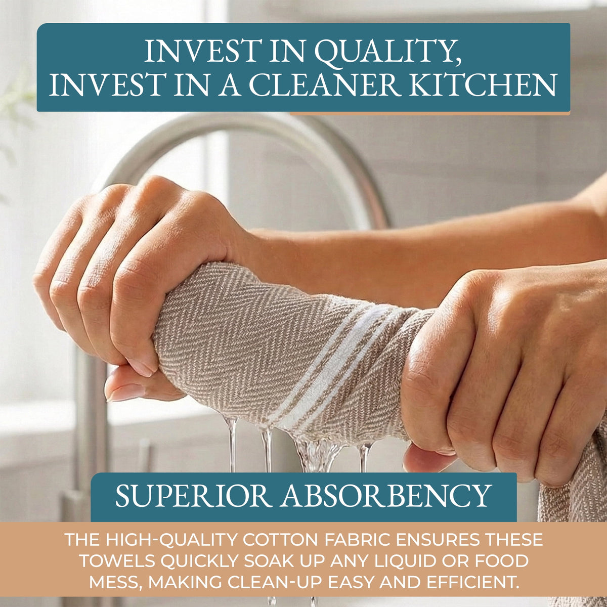 Kitchen Towels Set - 100% Pure Cotton Super Absorbent Hand Towel, Grey Tea Towels, Soft & Durable, Pack of 12 – 15”x25”, Grey Stripe