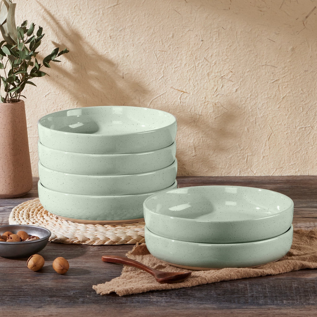 Vesteel Pasta Bowls Set of 6, 32oz Large Salad Bowl for Home Kitchen, Ceramic Serving Plates for Soup, Cereal, Fruits, Microwave & Dishwasher Safe, Speckled White