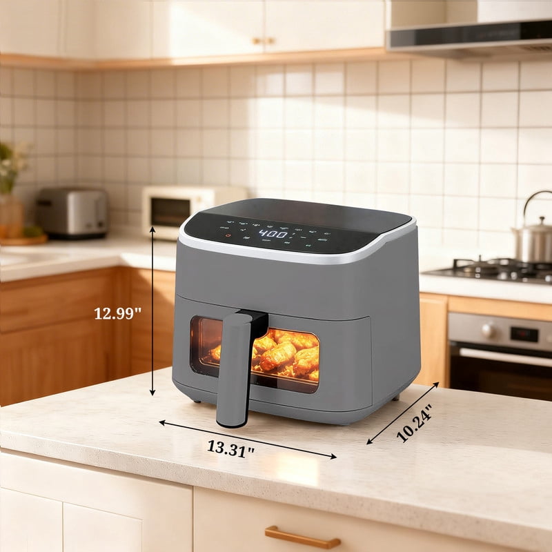 Simenmax Air Fryer, 6-Quart with Viewing Window, 12-in-1 Functions - Air Fry, Roast, Reheat, Dehydrate, Bake, Steam, and More, 400°F Max Temperature, Gray