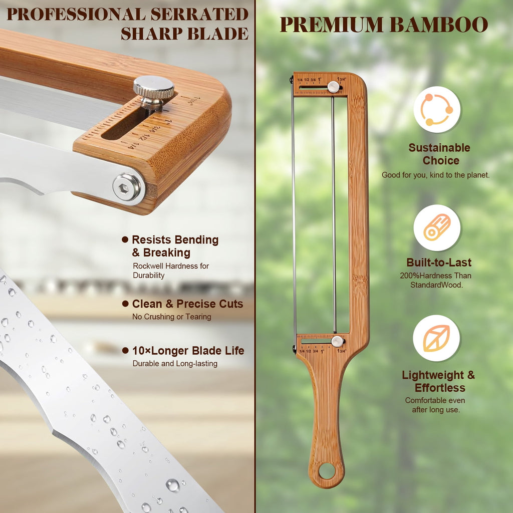 Adjustable Wooden Bread Slicer - Cutter with Thickness Guide for Sourdough & Baguette, Ambidextrous Gift for Home Bakers