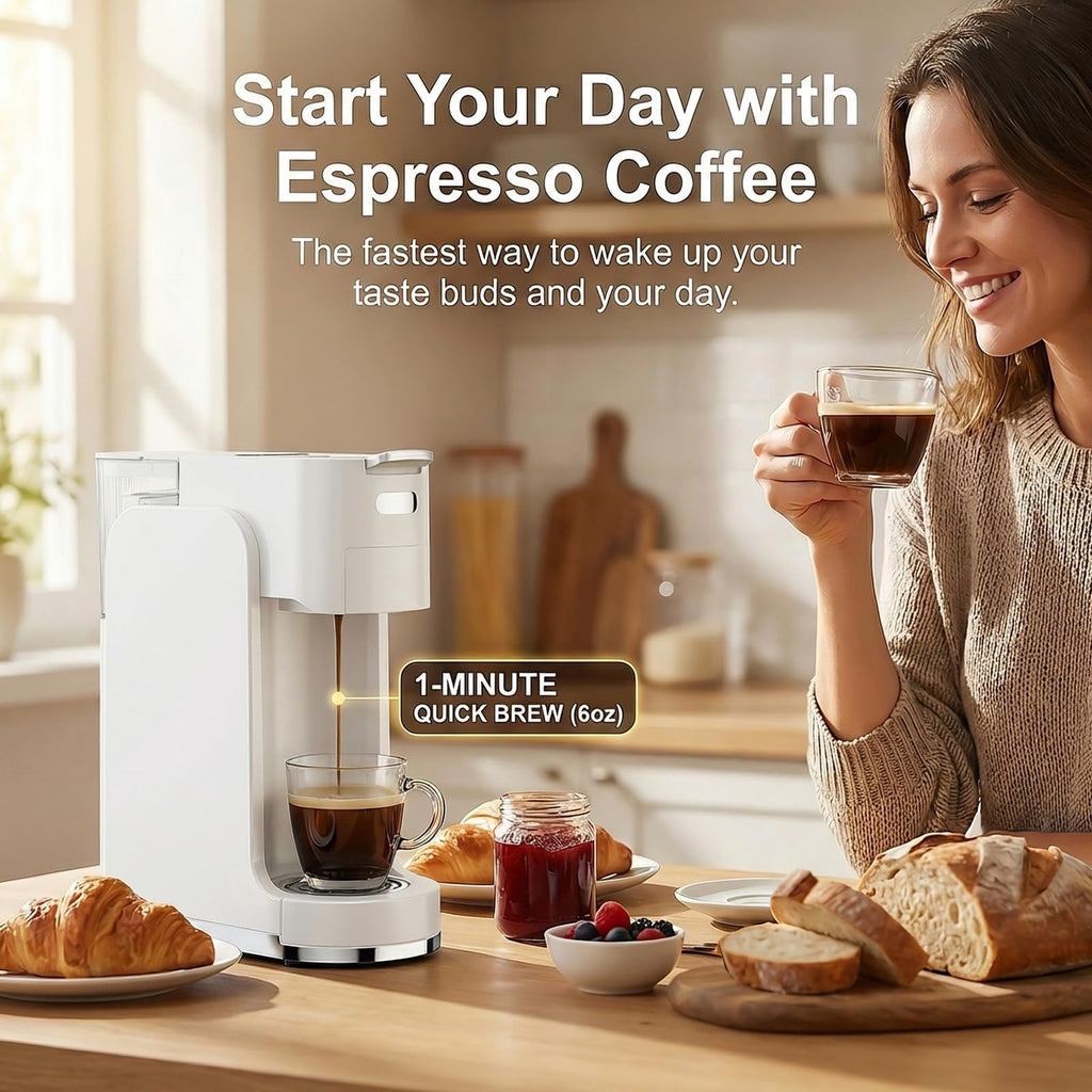 GVODE 4-in-1 Single Serve Coffee Maker, 3-Second Heat-Up, 20 Bar Hot and Iced Espresso Machine, White
