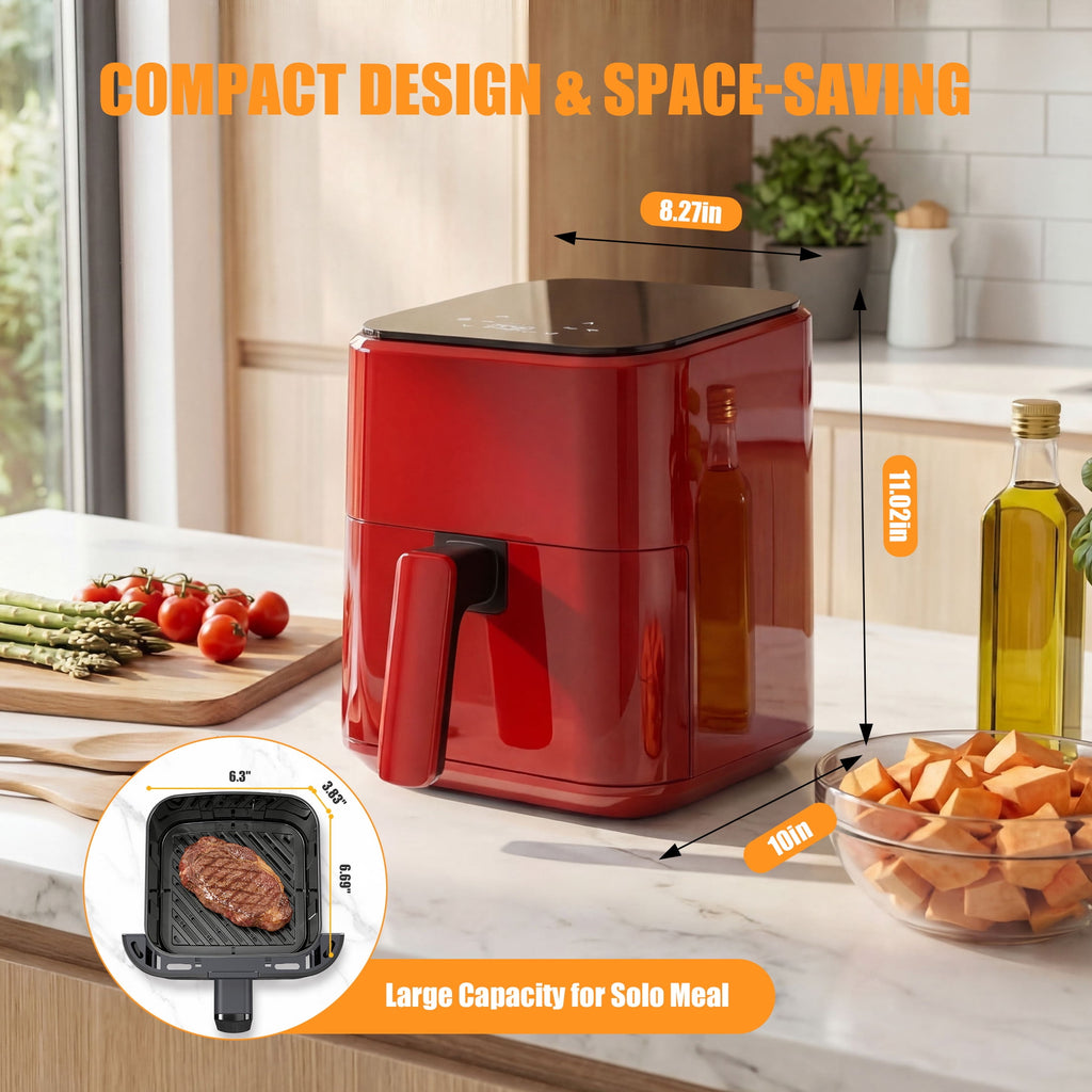 EDX 3 QT Digital Air Fryer, 800W Compact Countertop Air Fryer with Temperature Control, Black