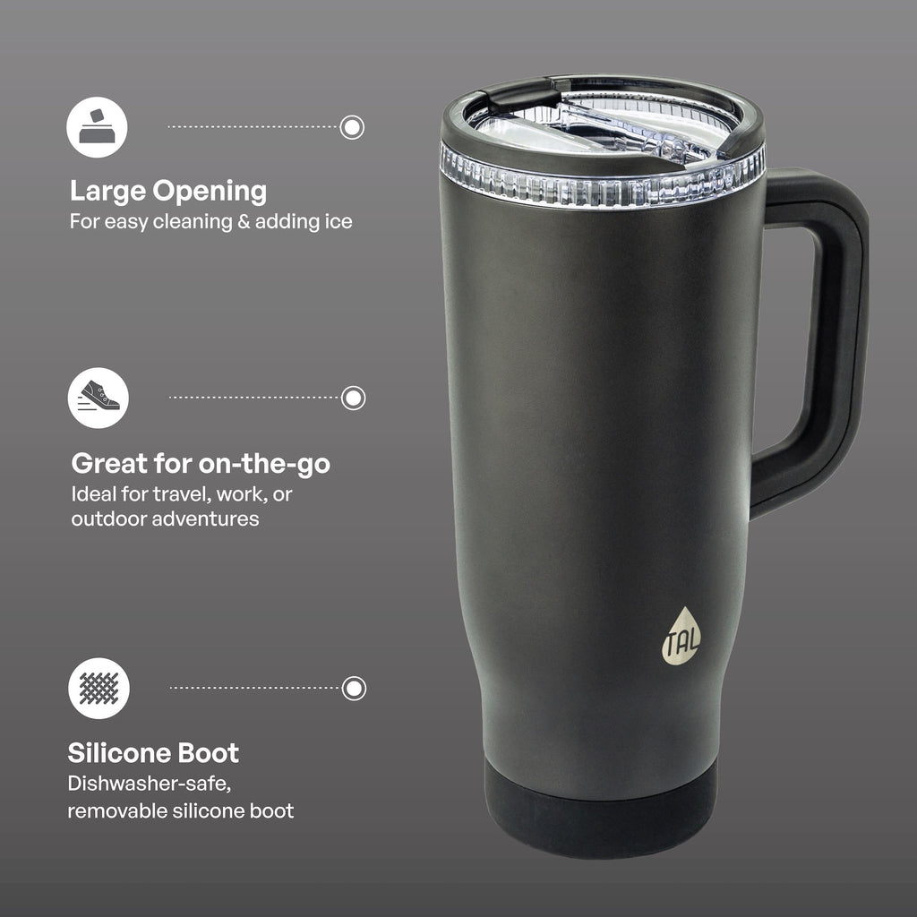TAL 32oz Stainless Steel Skye Tumbler with Flip-Up Straw, Black