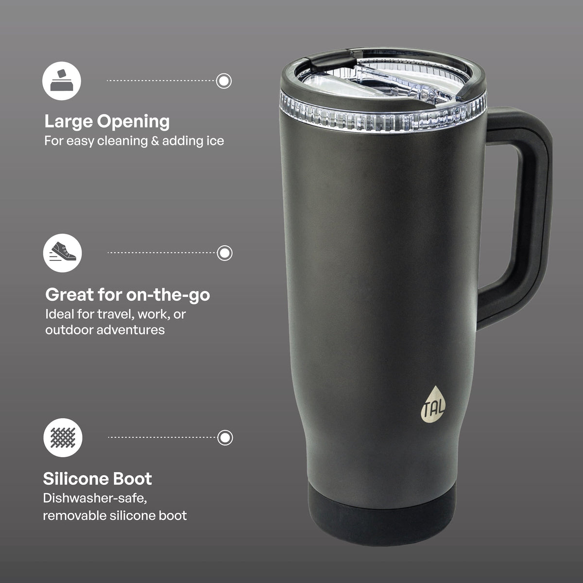 TAL 32oz Stainless Steel Skye Tumbler with Flip-Up Straw, Black