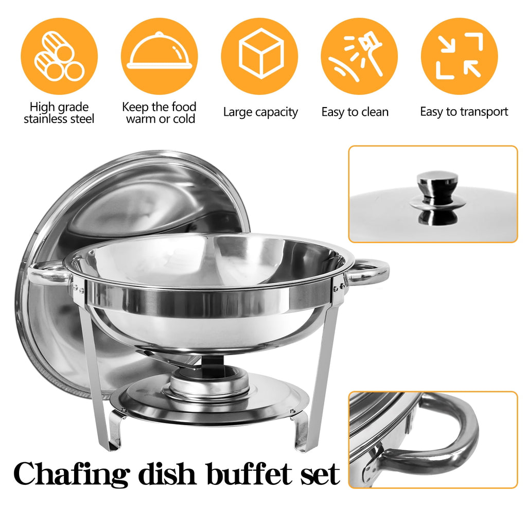 Jacgood Chafing Dish Buffet Set 4 Pack 8QT Full Pan Stainless Steel Food Warmer Chafer Complete Set with Water Pan, Chafing Fuel Holder for Home Party, Buffets, Wedding, Banquet, Catering Events