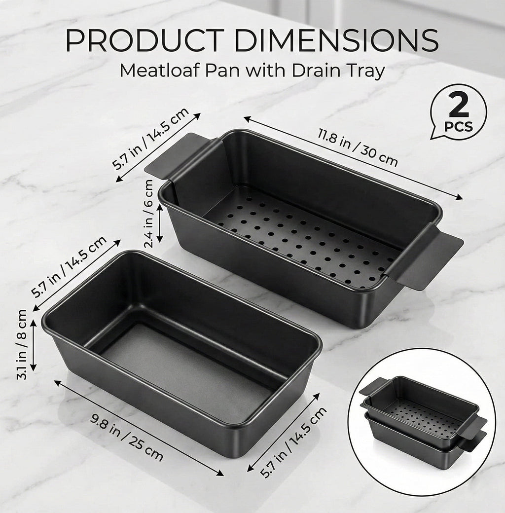 LIMICAR 2 Pack Meatloaf Pan with Drain Tray, Nonstick Baking Loaf Pan for Roasting Meat,Bread,Turkey Meatloaf,Reduce Fat and Keep Healthy,9 x 5 Inch
