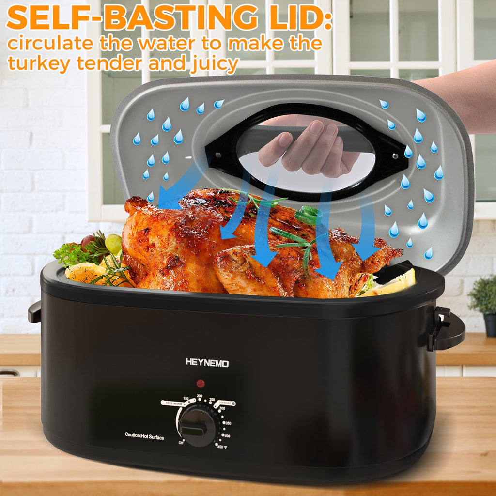 Superjoe 26QT Electric Roaster Oven, Stainless Steel, Self-Basting Lid Removable Insert Pot, Black