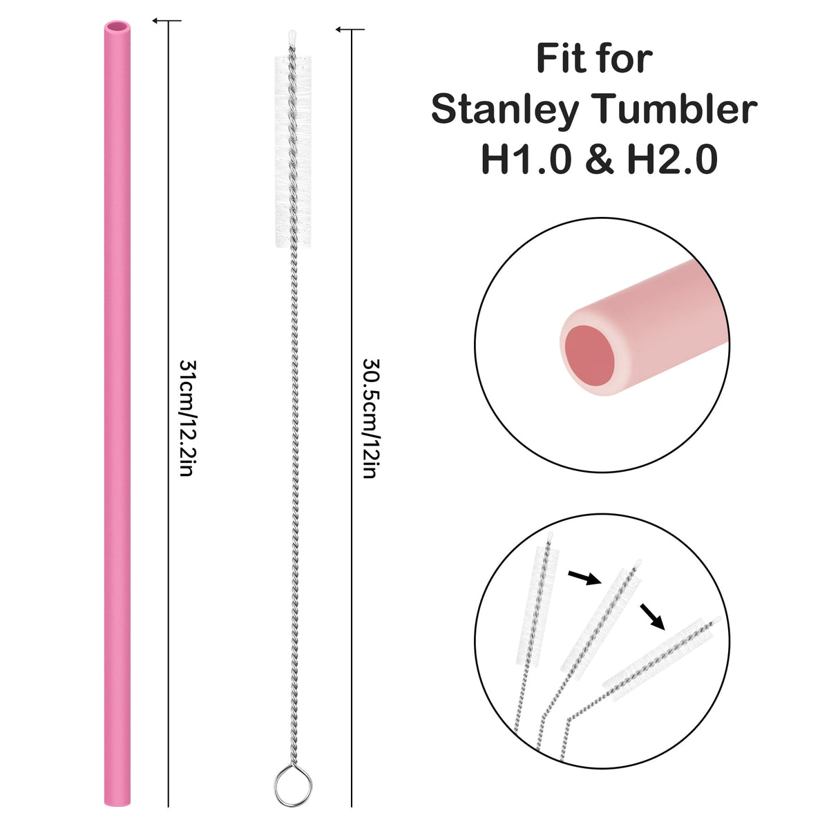 Tomorotec 12" Reusable Silicone Drinking Straws 15PCS with 2 Brushes, Compatible with Stanley Tumblers 40oz 30oz 20oz, Customizable for Various Drinkware, BPA-Free & Safe for Teeth (Morandi Colors)