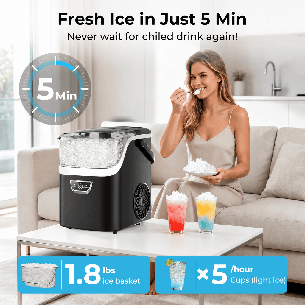 Snowyermine Nugget Ice Maker Countertop with Handle, 35lbs/Day Portable Pebble Ice Machine, Chewable Sonic Ice Ready in 5 Mins, Anti-Fingerprint Matte Self-Cleaning Ice Maker for Home, Kitchen, Party
