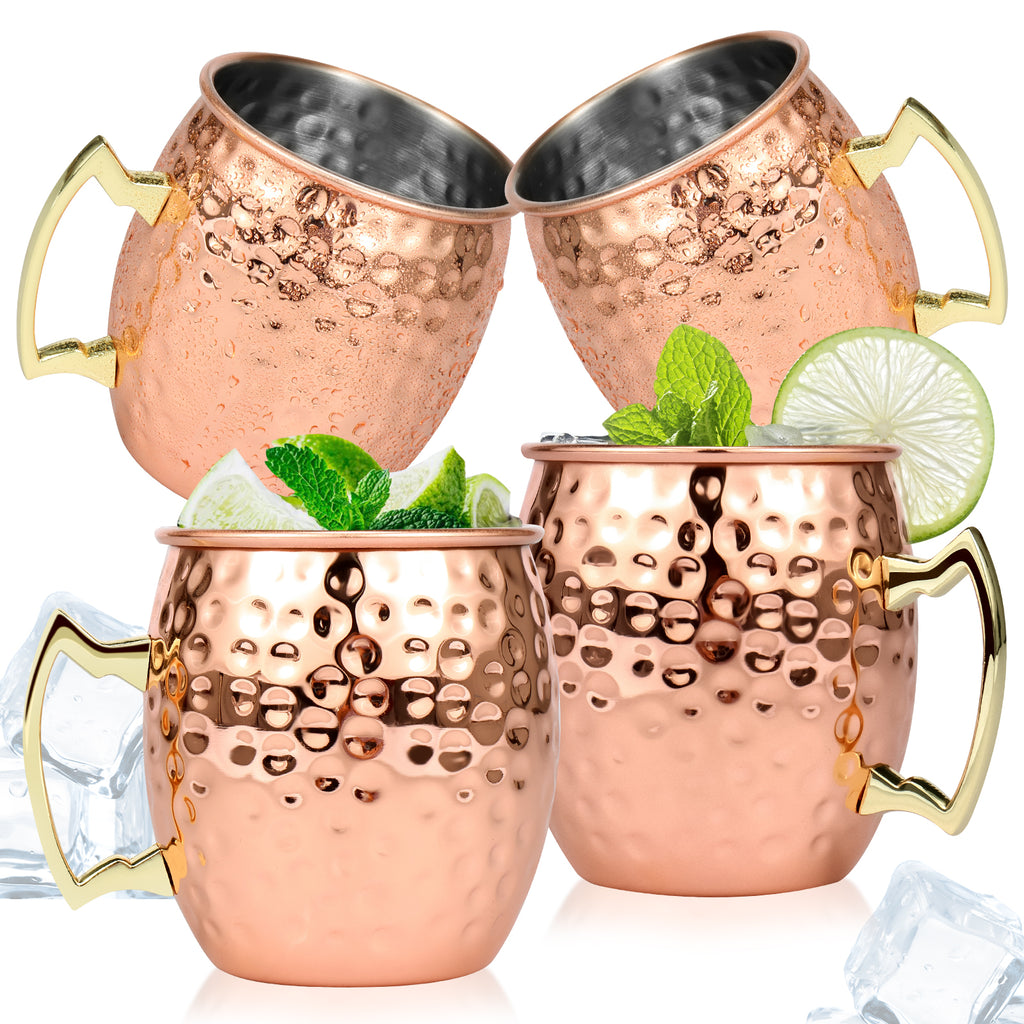 Jetcloudlive Moscow Mule Mugs Set of 2,16 oz Hammered Copper Cups with 304 Stainless Steel Lining and Gold Brass Handles,Perfect for Cold Drinks,Beer,Wine,Bars,Parties,Gifts