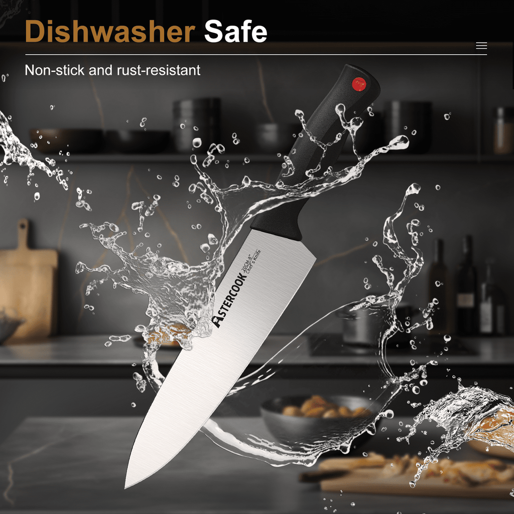 Astercook 15-Piece Kitchen Knife Set, Knives Block Set with Built-in Sharpener, Healthy Anti-Rust Coating & German Stainless Steel Knife Set, Dishwasher Safe Black