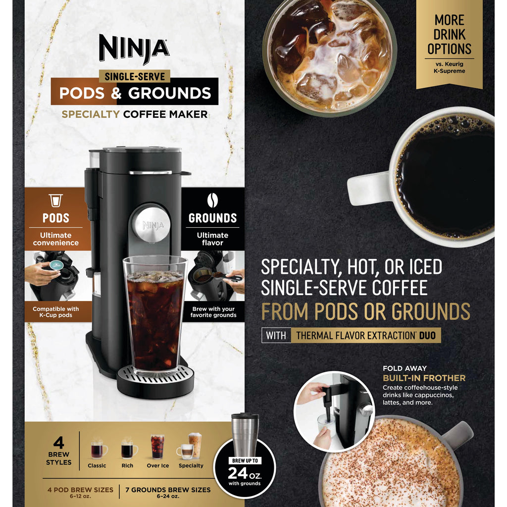 Ninja Pods & Grounds Specialty Single-Serve Coffee Maker, K-Cup Pod Compatible, Built-In Milk Frother, PB051SG, Sage Green