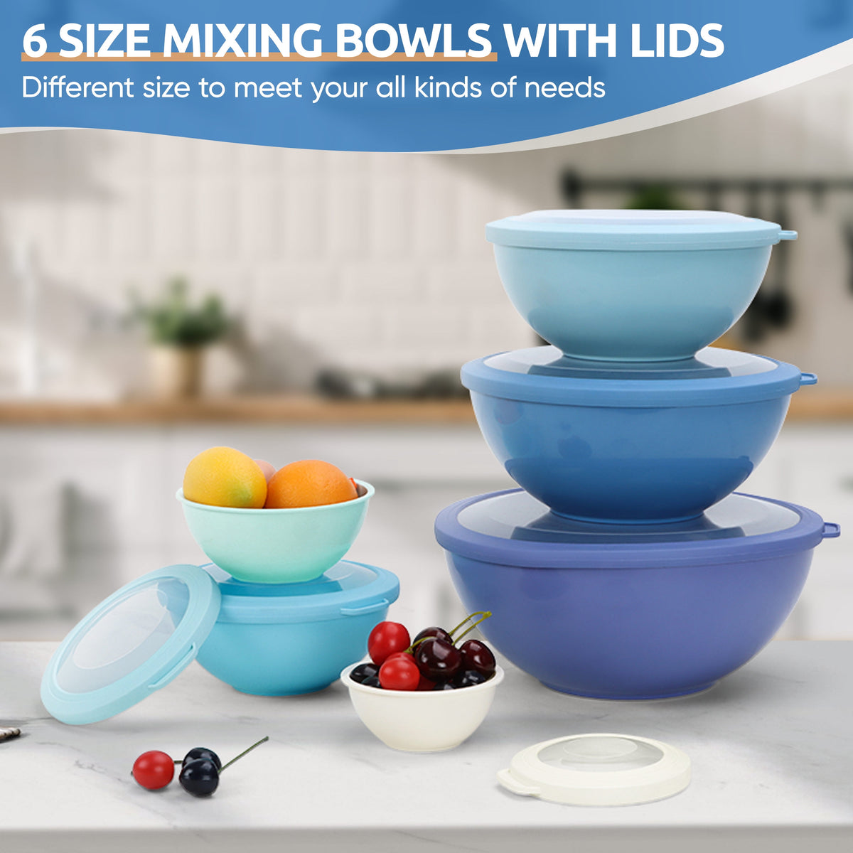 Walchoice Mixing Bowls with Airtight Lids Set of 6, Plastic Nesting Bowls Prep Bowls for Mixing, Serving, Kitchen Preparing, Storage, Microwave & Freezer Safe