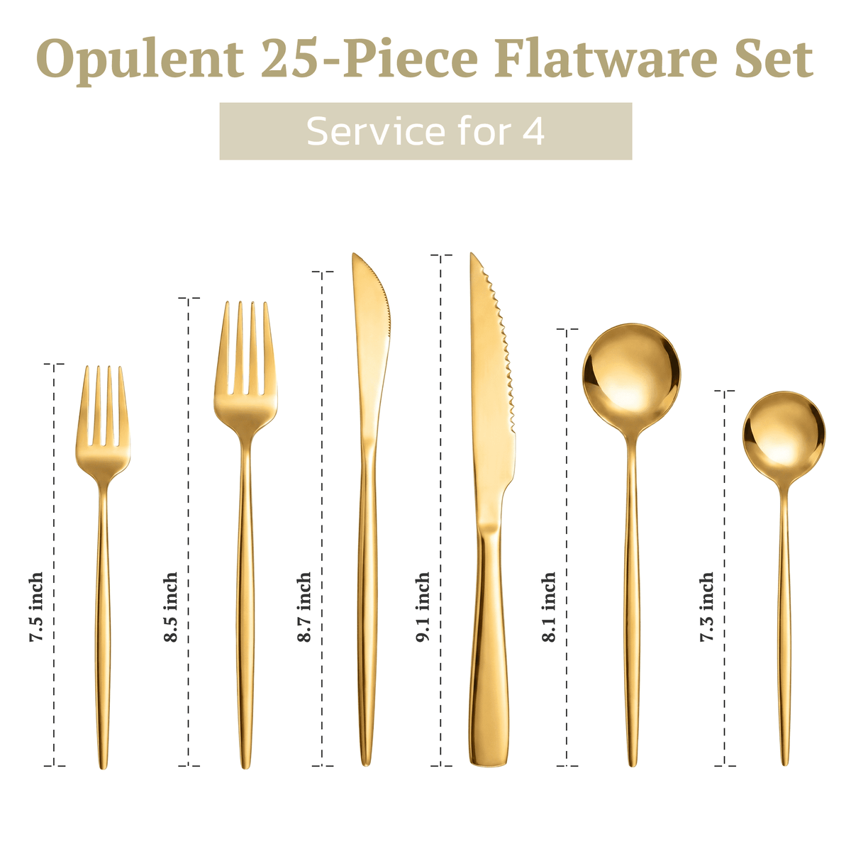 Astercook 25-Pieces Gold Silverware Set with Steak Knives for 4 - Great Food-Grade Stainless Steel Flatware Set, Mirror-polished Cutlery Utensil Sets, Ideal for Home Restaurant & Banquet Use, Gold