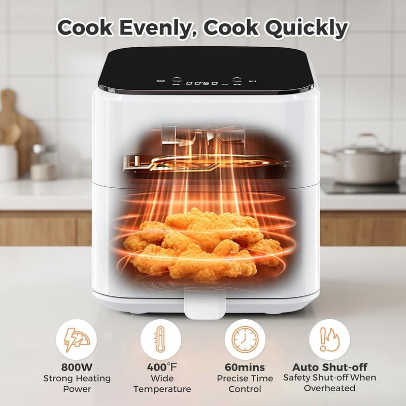 Simenmax Air Fryer, 6-Quart with Viewing Window, 12-in-1 Functions - Air Fry, Roast, Reheat, Dehydrate, Bake, Steam, and More, 400°F Max Temperature, Gray