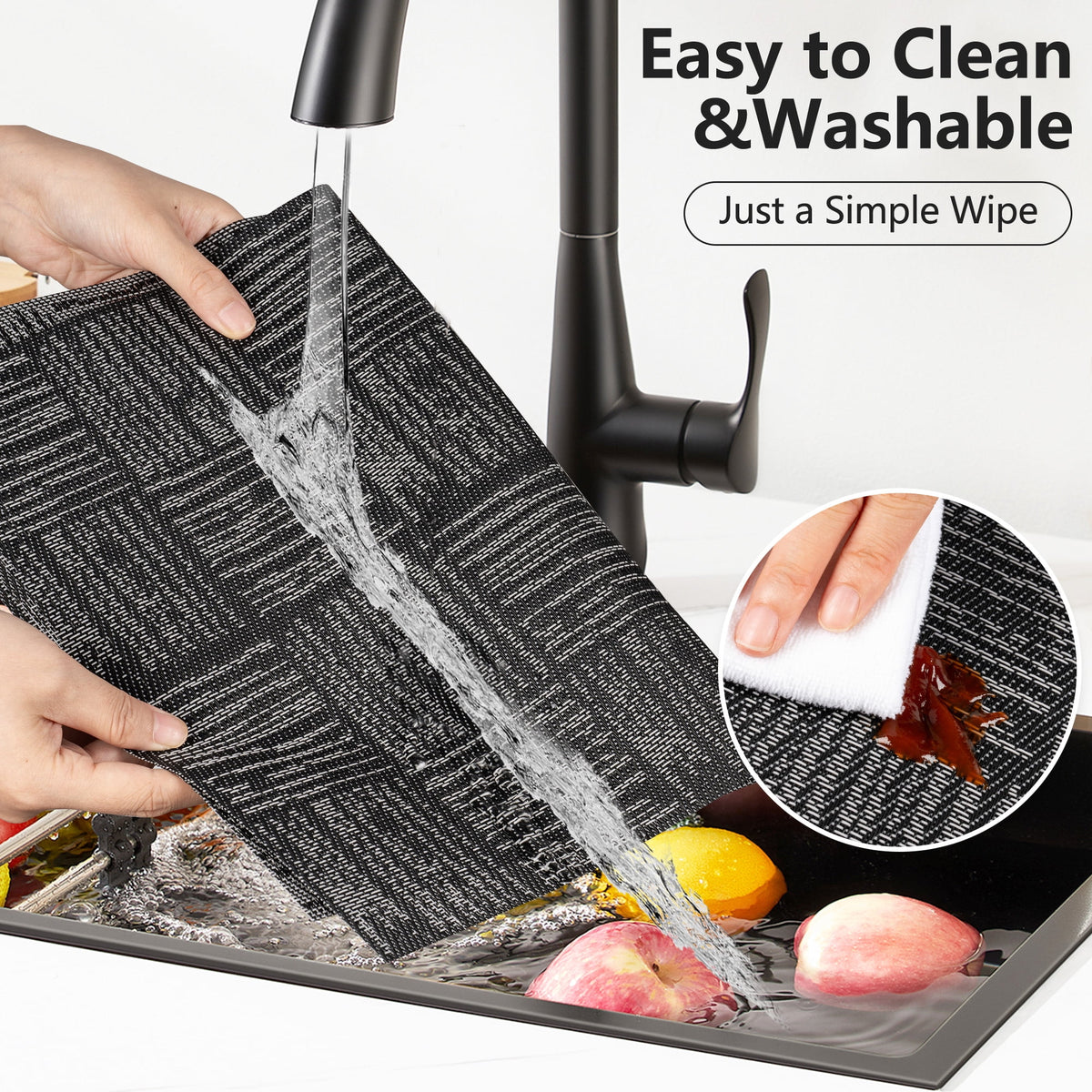 VCVCOO Navy Blue Placemats Set of 4 - Easy Clean Washable PVC Vinyl Placemats - Wipeable Heat Resistant Woven Table Mats for Dining Table - 12x18 inch