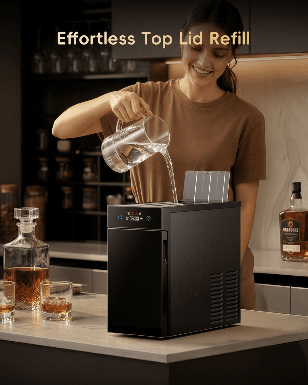 Ecozy Chillio 2.4" Crystal Clear Ice Ball Maker with CrystalFlux Technology, Compact Sphere Ice Machine with Timer, 32 Balls/Day, for Home Bar