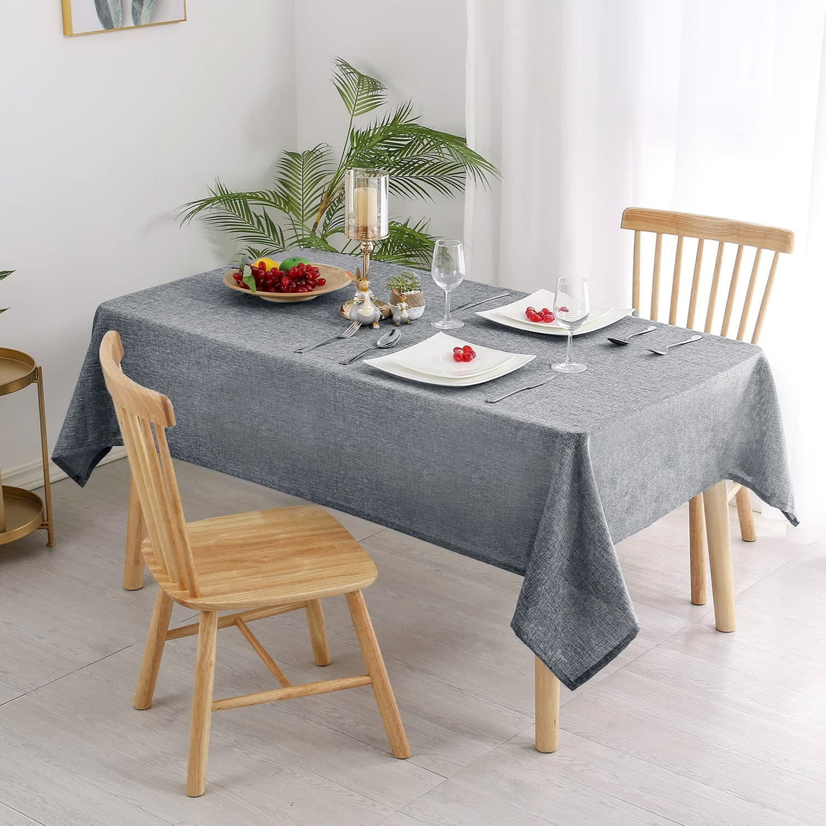 Hiasan Faux Linen Rectangle Tablecloth - Wrinkle and Stain Resistant Washable Tale Cloth for Kitchen Dining Room Holiday Table Cover for Party Dinner, Beige, 60 x 84 Inch
