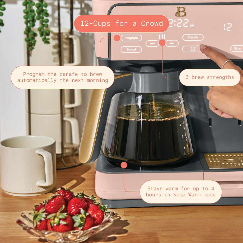 Beautiful by Drew Barrymore Multi-Brew 12-Cup Programmable Drip & Single-Serve Coffee Maker, White Icing