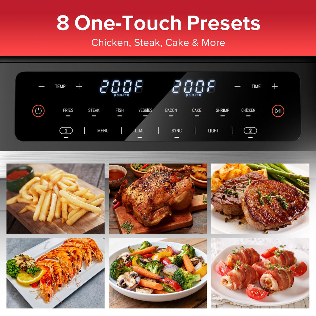 HoninJoy 12 QT Large Dual Basket Air Fryer, With Visible Cooking Window( 50PCS Air Fryer Liners Included)-New