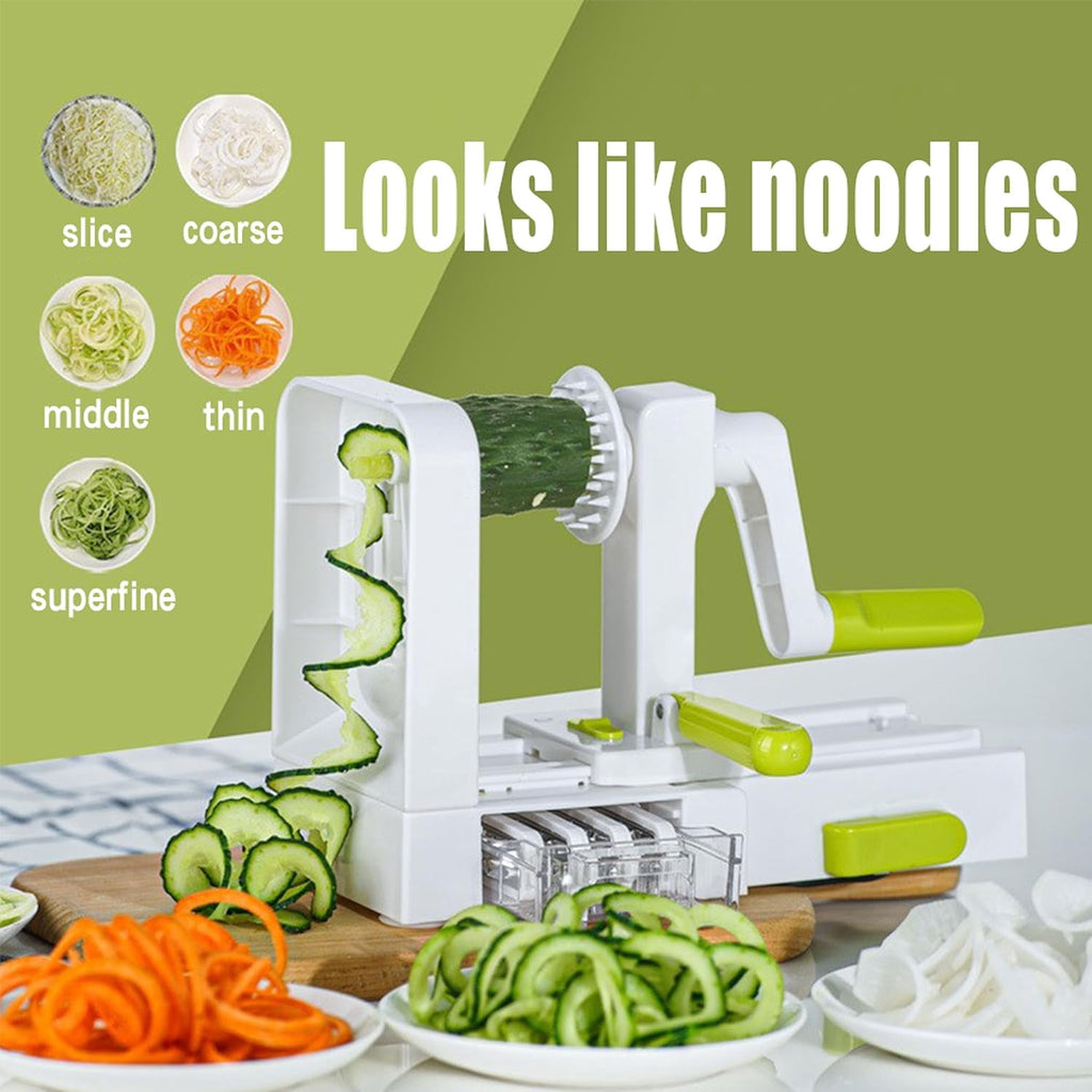 5-Blade Vegetable Spiralizer for Veggie Noodles,Kitchen Slicer with 4 Interchangeable Blades for Carrots, Potatoes, Cucumbers, and Luffa,White