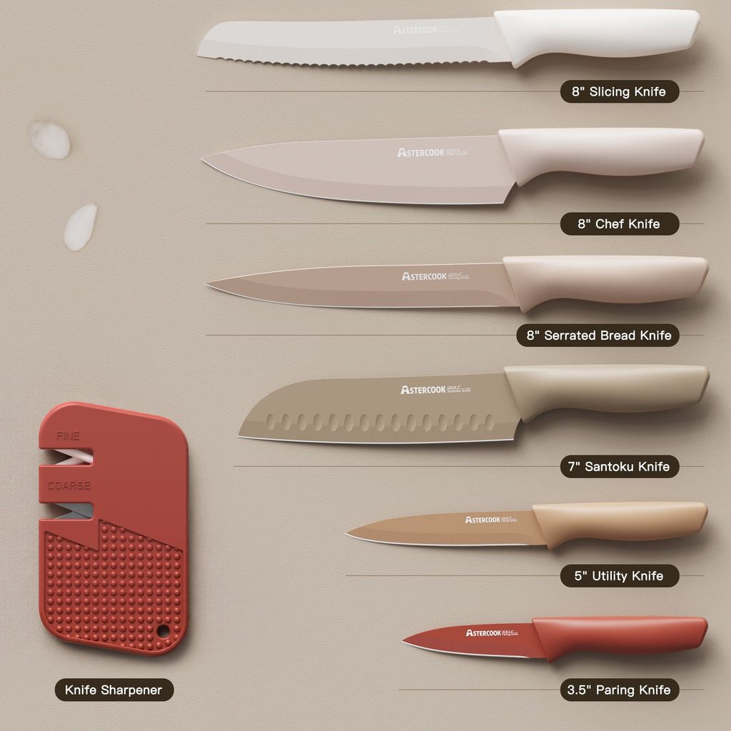 Astercook 6 Piece Flower Kitchen Knife Set, German High Carbon Stainless Steel Knives Sets with 6 Blade Guards Dishwasher Safe, Perfect Gifts for Kitchen