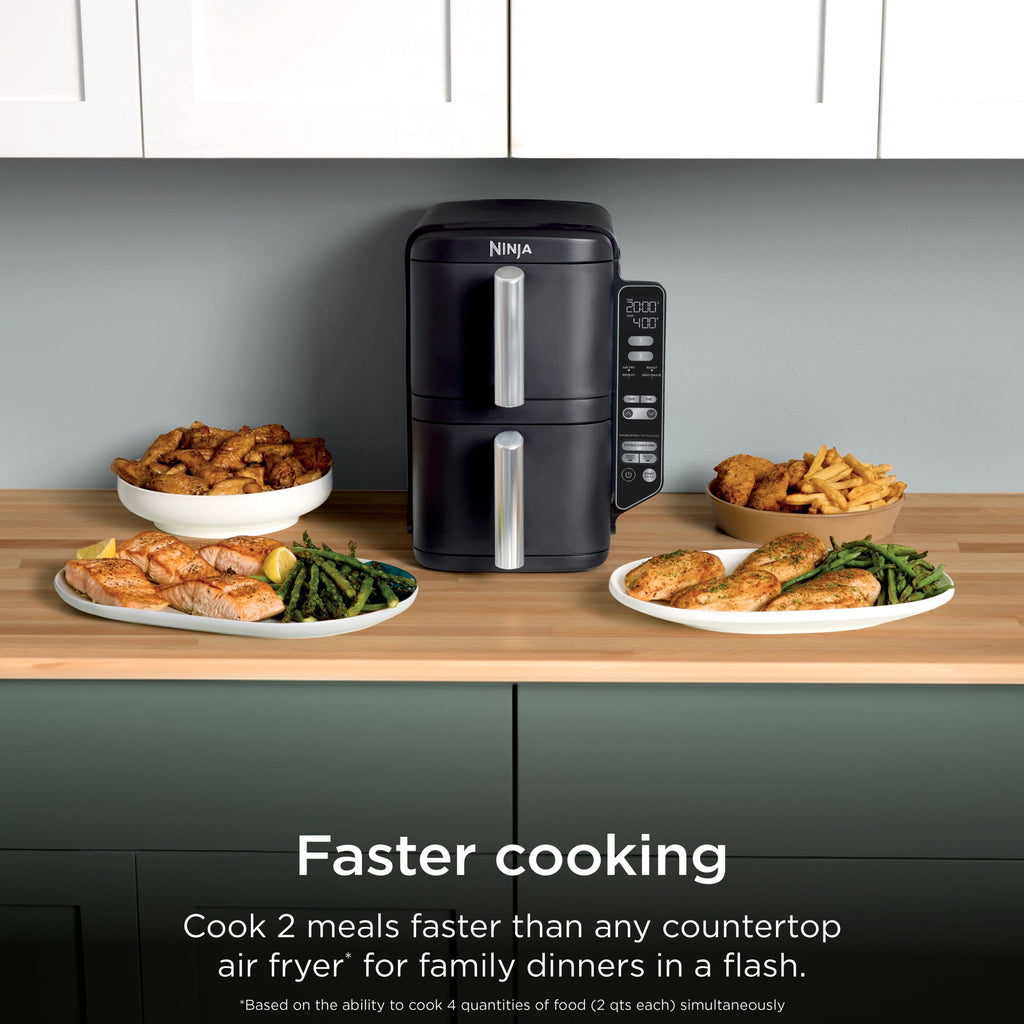 Ninja DoubleStack Air Fryer 8-Qt, 2 Baskets, Cook 4 Foods at Once, Space Saving, 4-in-1, SL200 Black