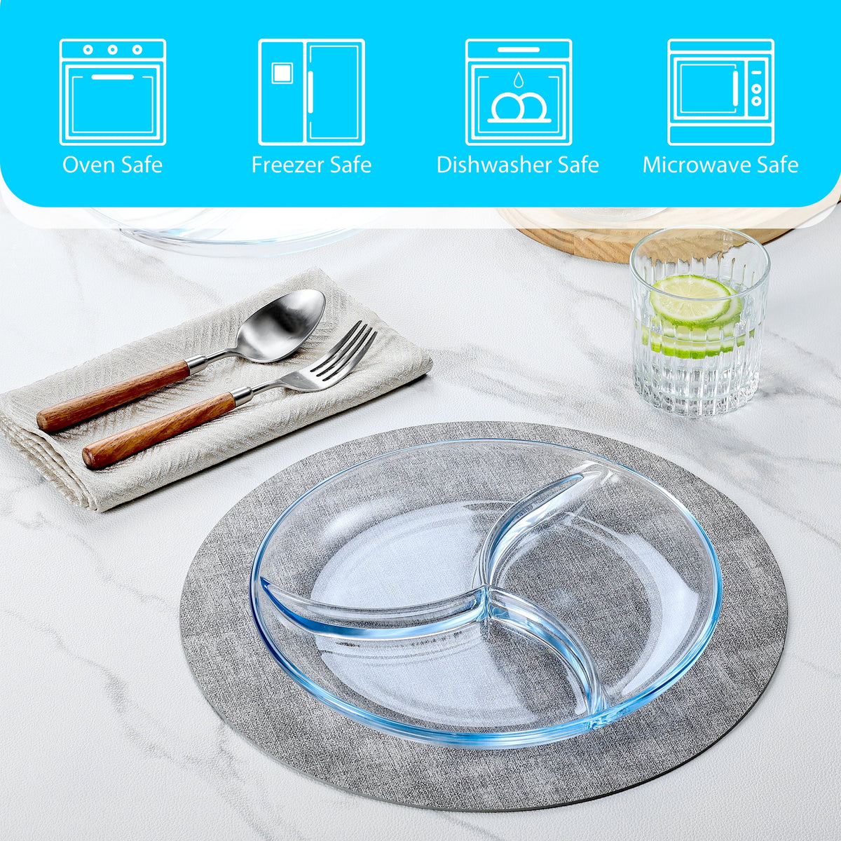 NUTRIUPS 10 Inch Divided Glass Plates, 2-pack