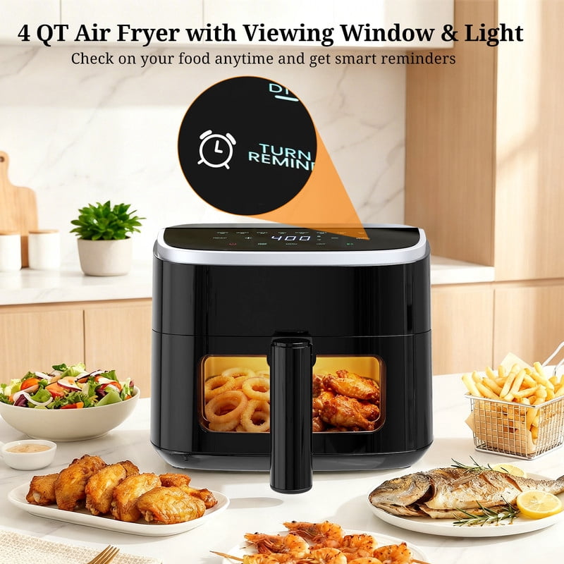 Simenmax Air Fryer, 6-Quart with Viewing Window, 12-in-1 Functions - Air Fry, Roast, Reheat, Dehydrate, Bake, Steam, and More, 400°F Max Temperature, Gray