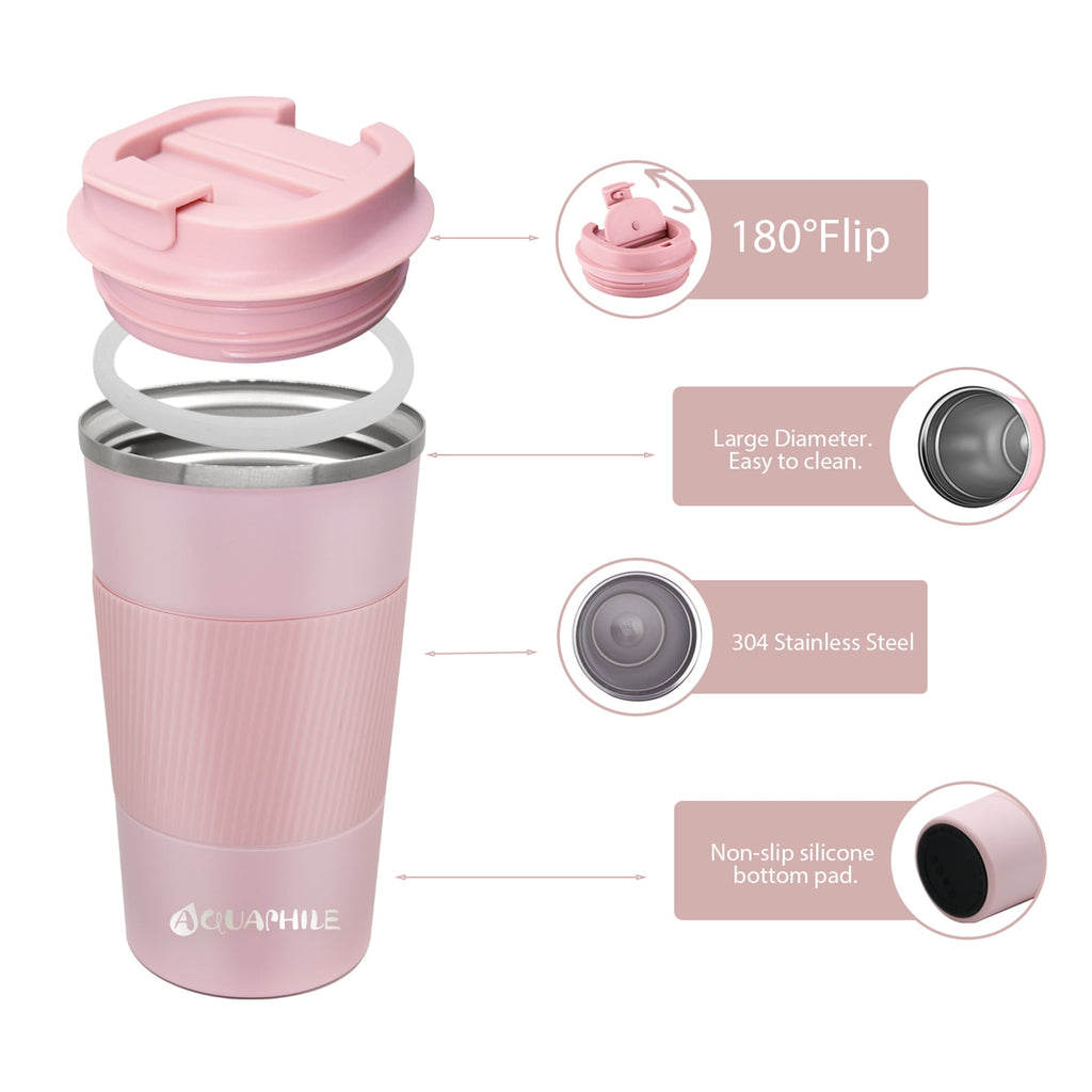 Aquaphile Vacuum Insulated Coffee Travel Mug - Double Walled Reusable Tumbler Cups Light Blue 17 Fluid Ounces