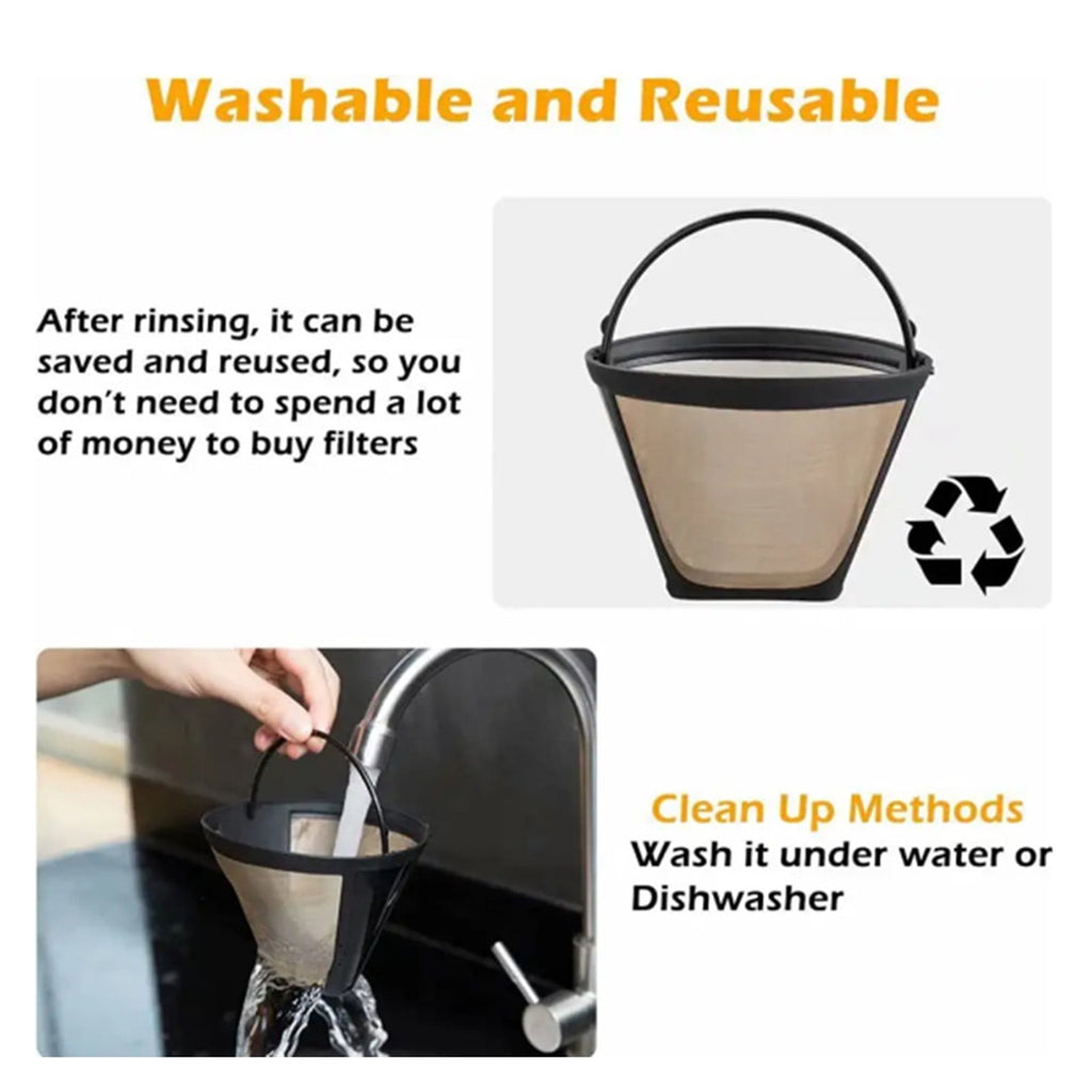 RKZDSR Reusable Stainless Steel Coffee Filter - Basket Design for 8-12 Cup Coffee Makers and Independent Brewing