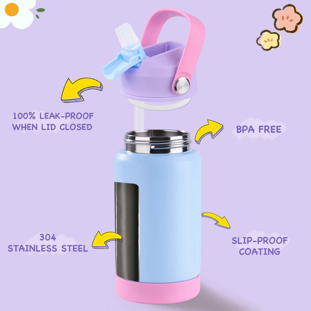 Hawsaiy 12oz Kids Insulated Water Bottle with Straw Lid, Leak-Proof Stainless Steel BPA-Free Thermos for School Boys and Girls