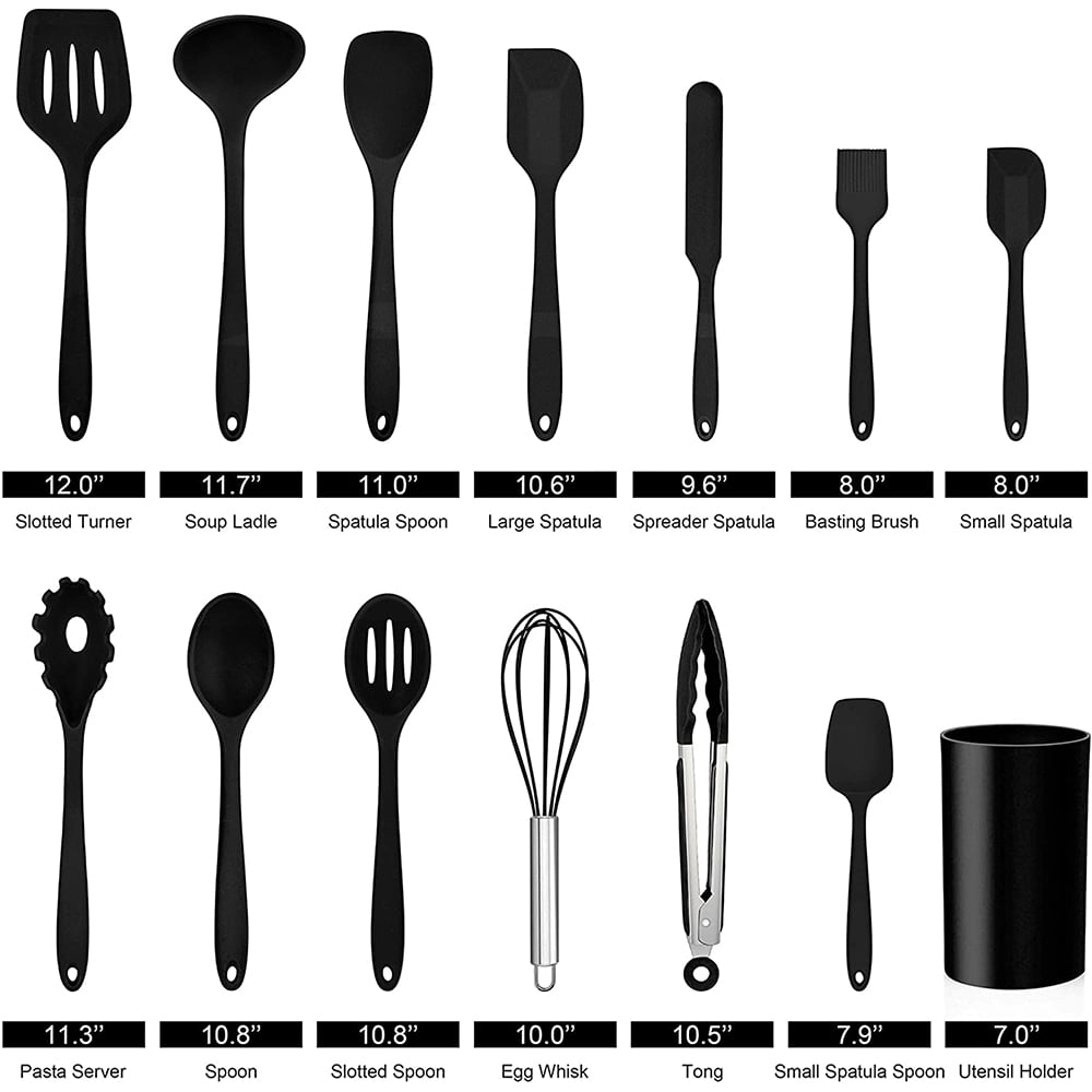 Walchoice 14 Pcs Cooking Utensils Set with Holder, Heat Resistant Silicone Kitchen Cookware Utensils Set, Kitchen Cooking Tools Includes Spatula Spoon Turner Whisk Tong, Dishwasher safe, Red