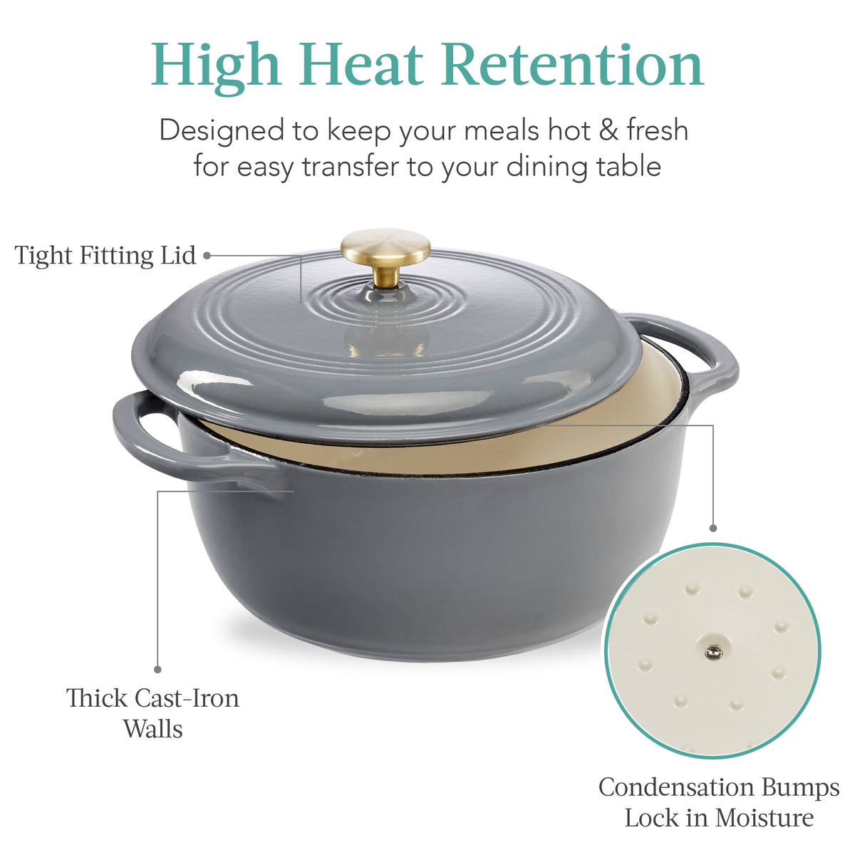 Best Choice Products 6 Quart Enamel Cast-Iron Dutch Oven, Heavy-Duty Cookware w/ Dual Handles, Lid - Cornflower Blue