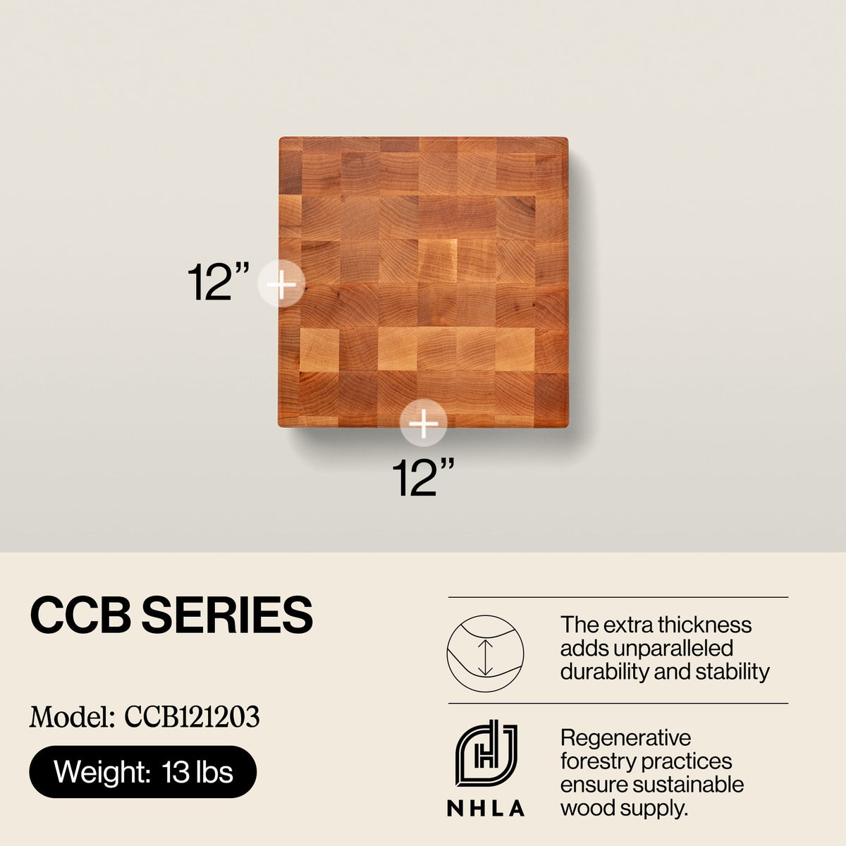 John Boos CCB Reversible Wood Chopping Board, 12" x 12" x 3", Maple