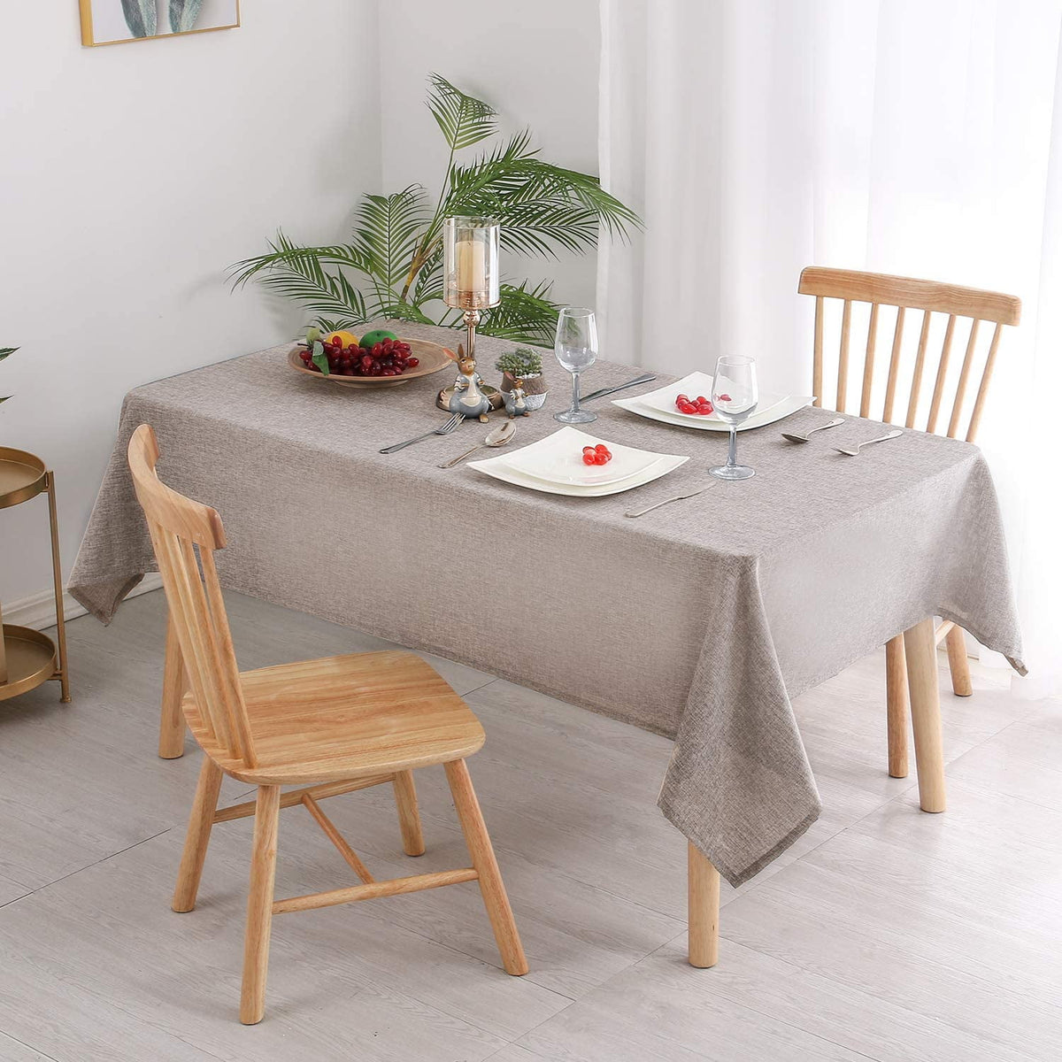 Hiasan Faux Linen Rectangle Tablecloth - Wrinkle and Stain Resistant Washable Tale Cloth for Kitchen Dining Room Holiday Table Cover for Party Dinner, Beige, 60 x 84 Inch