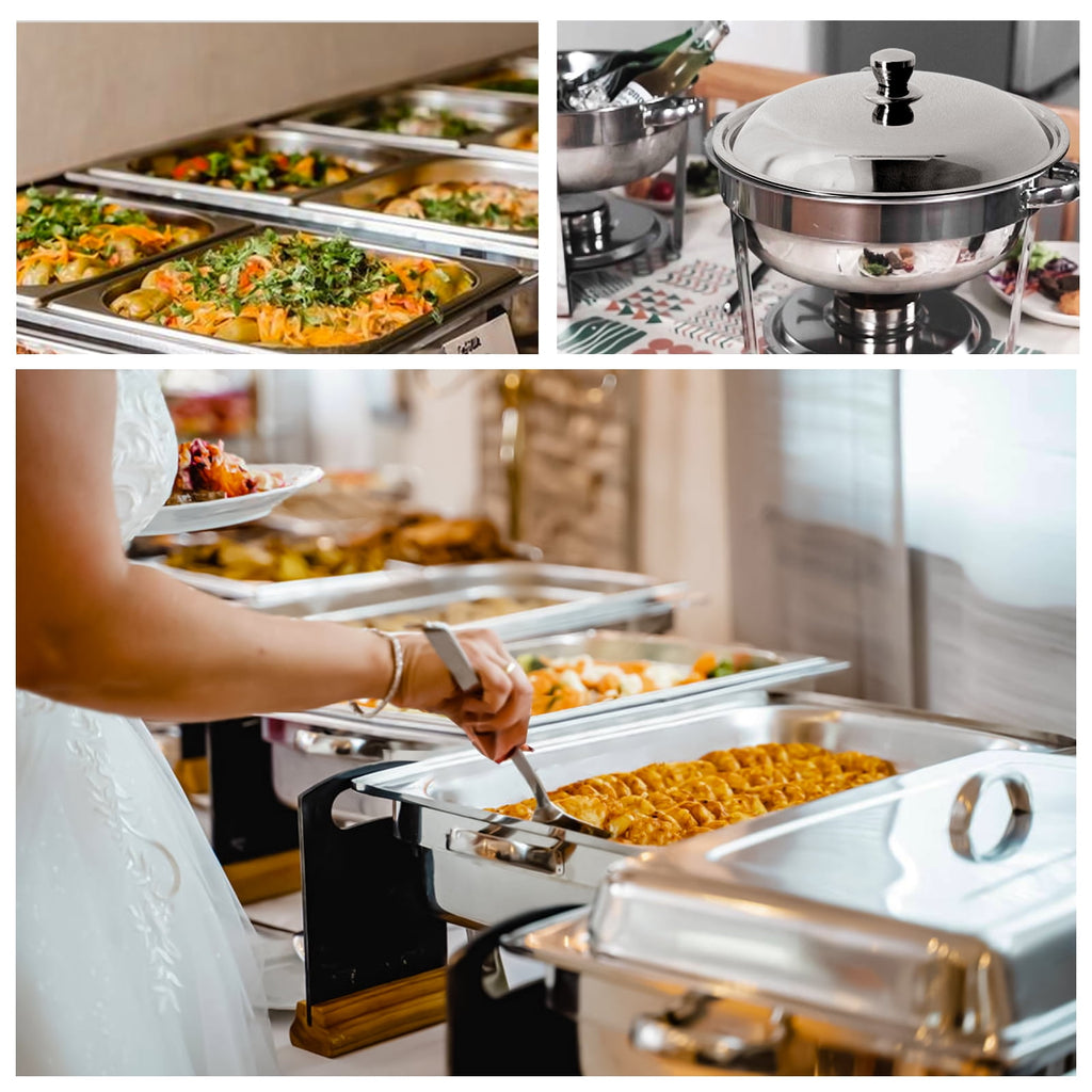 Jacgood Chafing Dish Buffet Set 4 Pack 8QT Full Pan Stainless Steel Food Warmer Chafer Complete Set with Water Pan, Chafing Fuel Holder for Home Party, Buffets, Wedding, Banquet, Catering Events