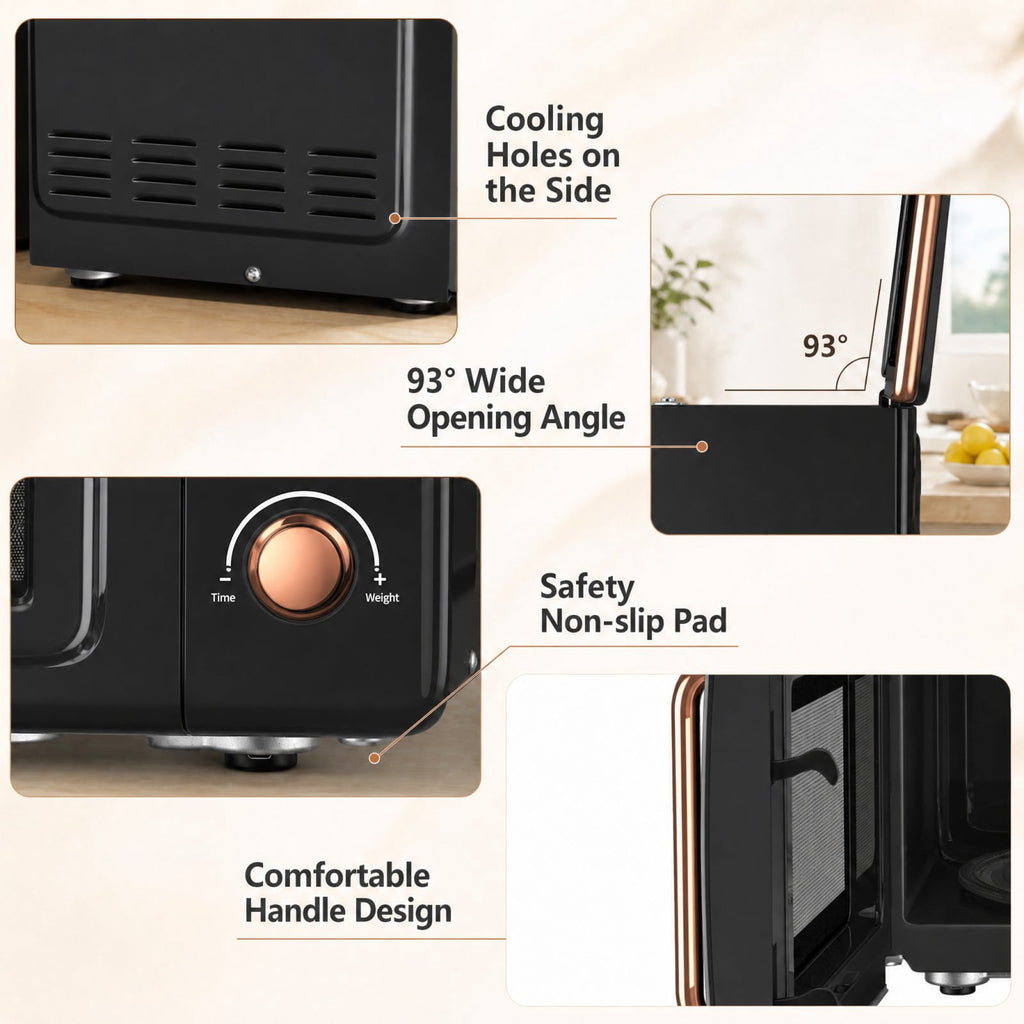 Costway 0.7 Cu.ft Retro Countertop Microwave Oven 700W LED Display Glass Turntable Rose Gold