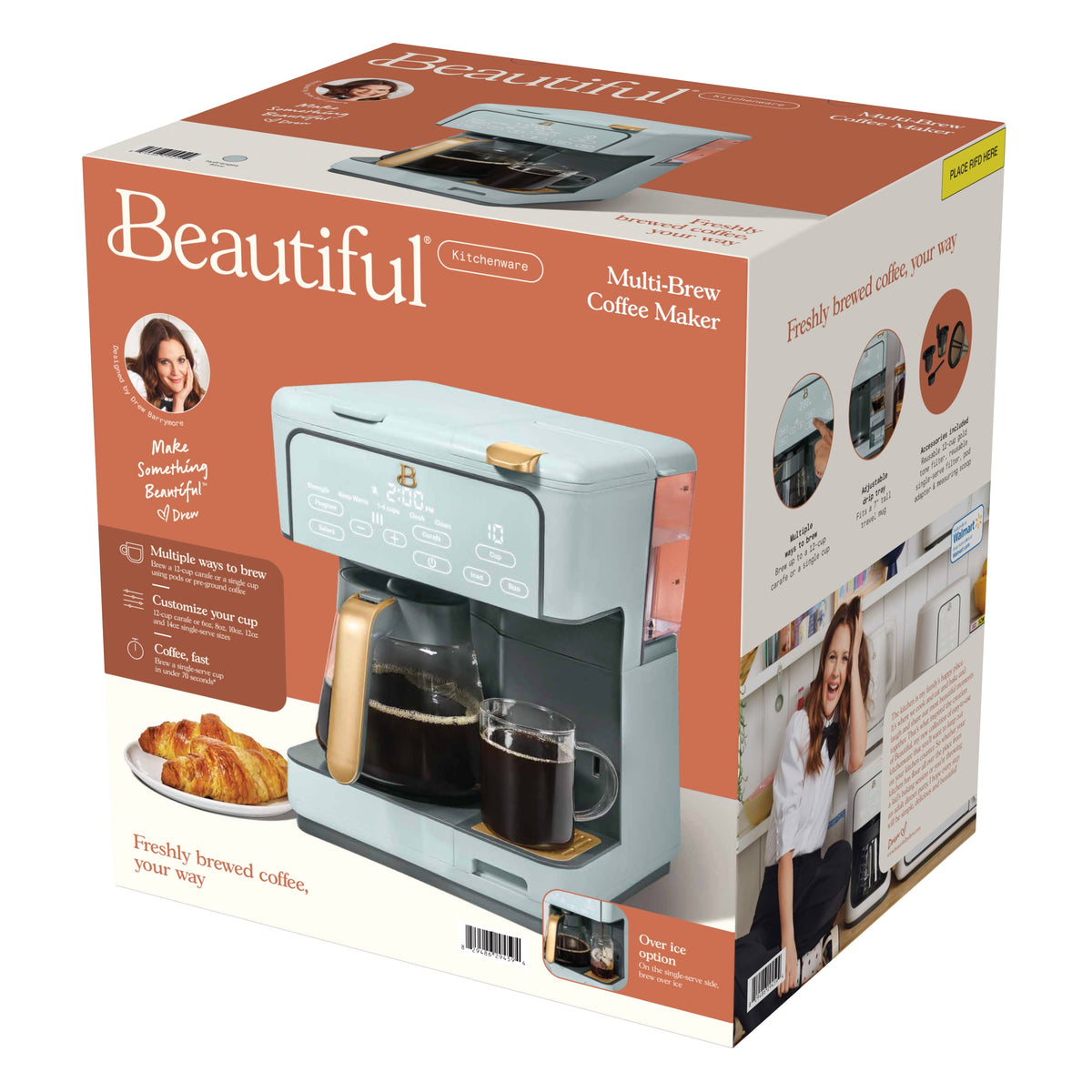Beautiful by Drew Barrymore Multi-Brew 12-Cup Programmable Drip & Single-Serve Coffee Maker, White Icing